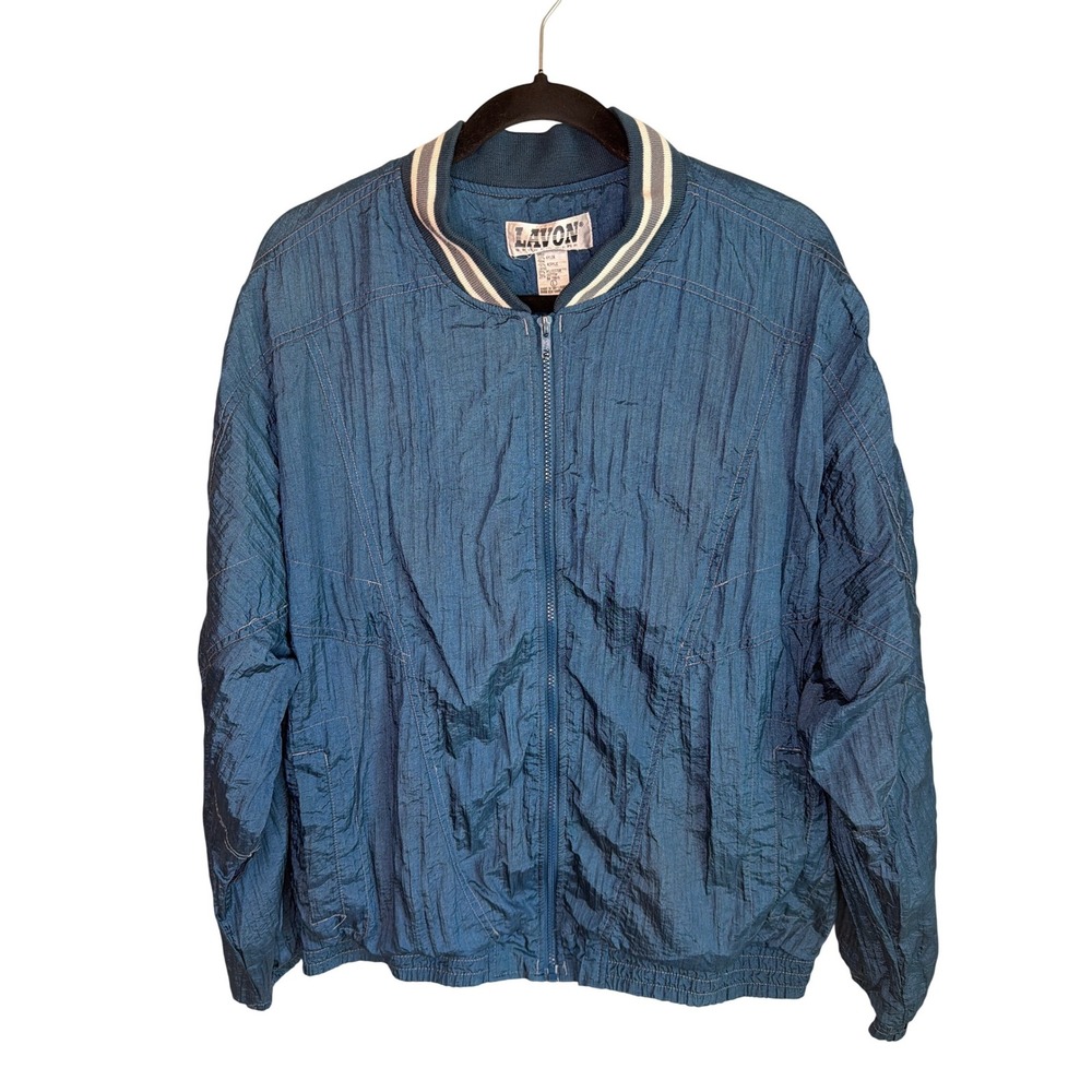 Lavon Sportswear Vintage 80's 90's Blue Crinkle Windbreaker Bomber Zip Up